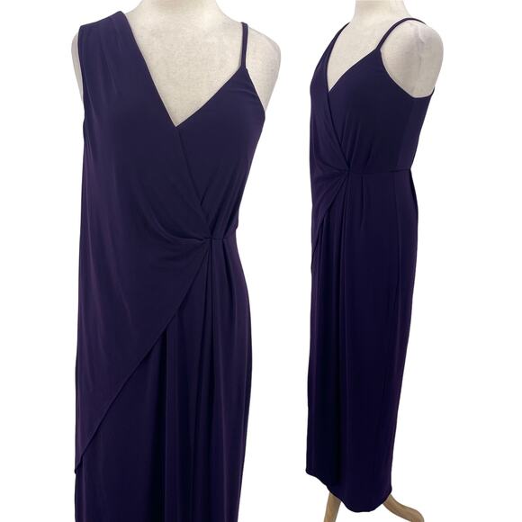 ASOS Maxi Dress Gown Asymmetric Draped Faux Wrap V Neck Purple Womens size 8 - Picture 1 of 11